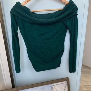 Off shoulder dark green shirt